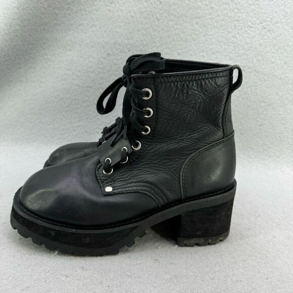 UNIF Black Leather Moto Combat Platform Lace Up Boot size 7 - Picture 11 of 13
